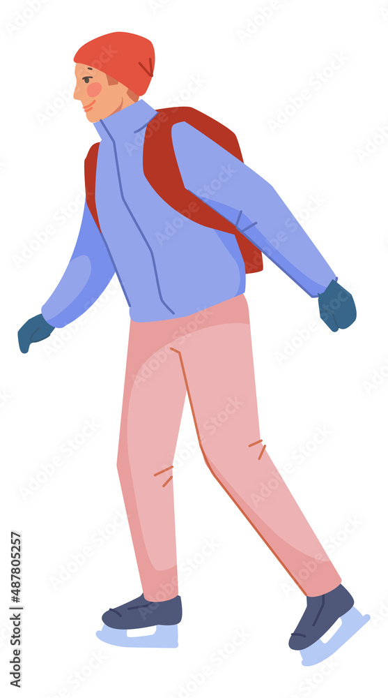 Young man ice skating. Happy guy in warm clothes Young man ice skating. Happy guy in warm clothes
