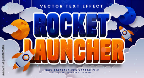Rocket launcher editable text style effect with paper cut style.