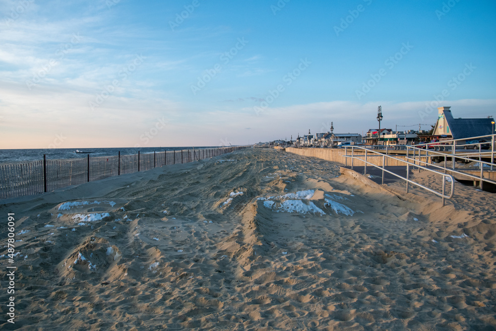 Winter view of the beach and boardwalk 