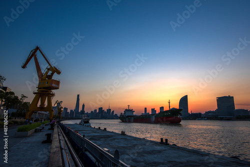 Night view of Huangpu River in Shanghai, China