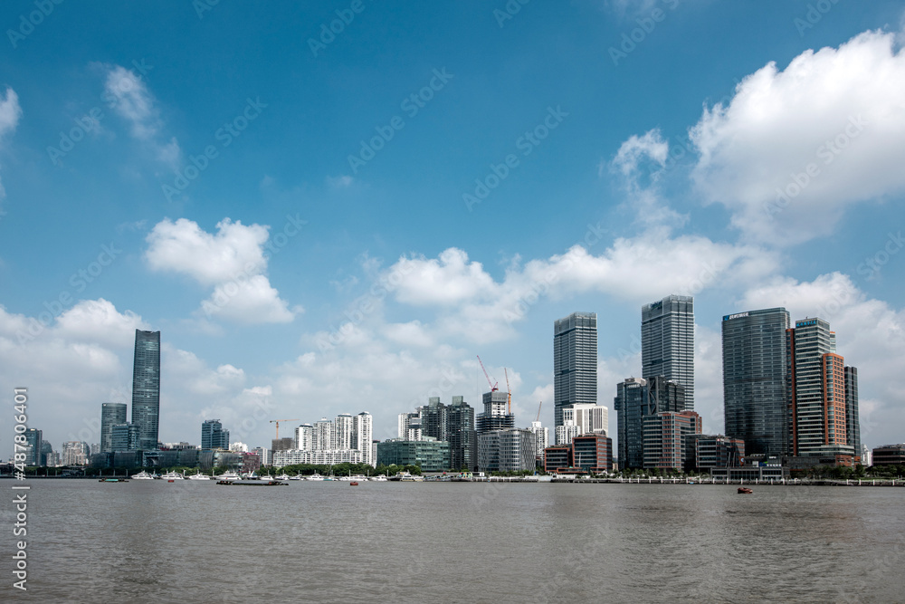 Modern buildings along the Huangpu River in Shanghai, China