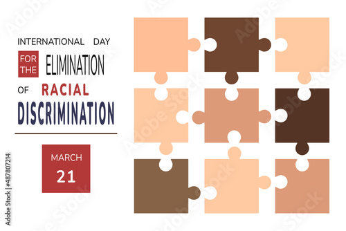 International Day for the Elimination of Racial Discrimination with colors of people from different countries. Celebrated annually on March 21st. Vector illustration.