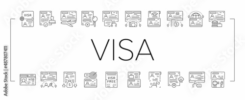 Visa For Traveling Collection Icons Set Vector .