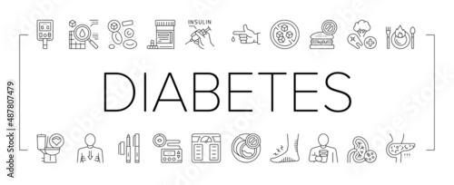 Diabetes Treatment Collection Icons Set Vector .