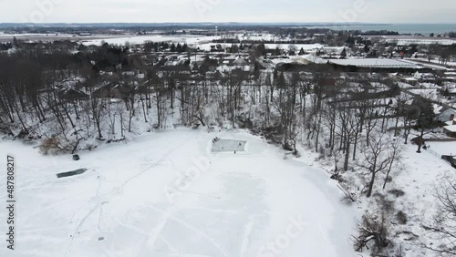 Deserted ice rink attraction Martindale Pond St Catharines Ontario aerial  photo