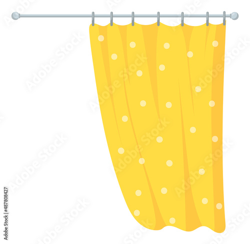 Shower curtain. Cartoon yellow dotted fabric hanging
