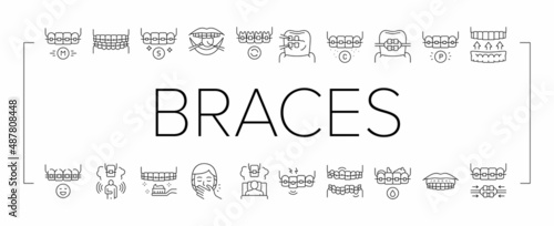 Tooth Braces Accessory Collection Icons Set Vector .