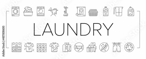 Laundry Service Washing Clothes Icons Set Vector .