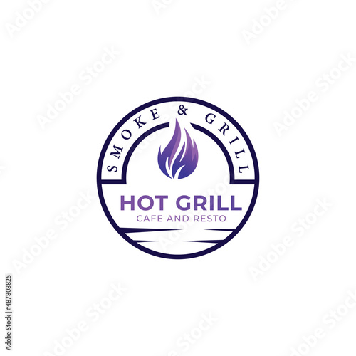Vintage Retro Rustic BBQ Grill, Barbekyu, Barbeque Label Cap Logo desain vektor