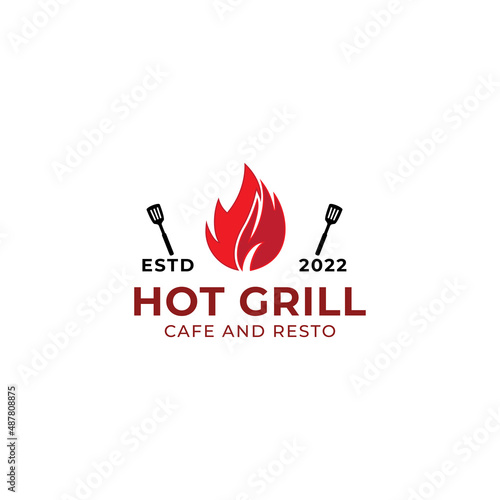 Vintage Retro Rustic BBQ Grill, Barbekyu, Barbeque Label Cap Logo desain vektor photo