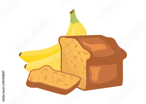 Sweet banana bread with bunch of bananas icon vector. Fresh banana bread icon isolated on a white background. Sweet pastry with bananas vector