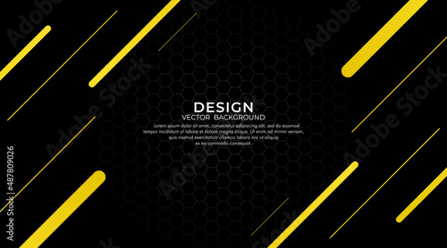 Abstract black background with diagonal lines yellow. Modern simple template design with hexagon shape concept. Suit for cover, posters, advertising, banner, website, book. Vector illustration photo