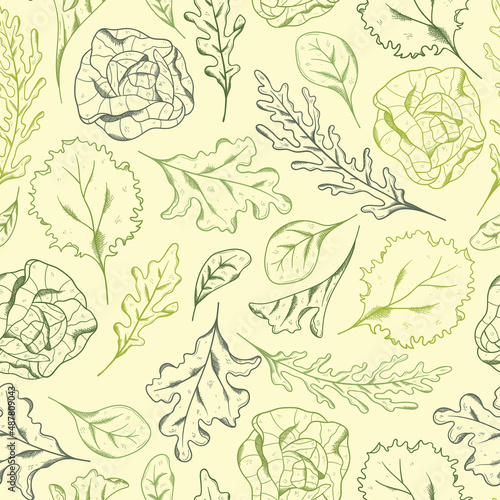 Vector Line Art salad Seamless Pattern Background Ornament with hand drawn doodle elements. Great for textiles, banners, wallpapers, wrapping - vector design