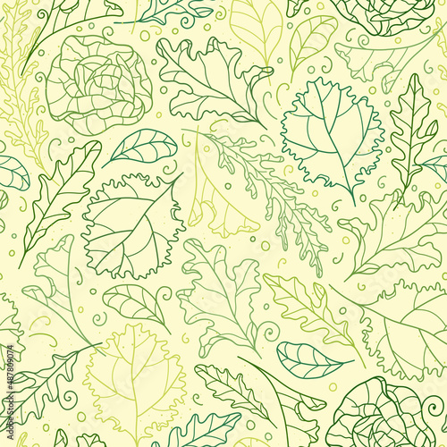 Vector Line Art salad Seamless Pattern Background Ornament with hand drawn doodle elements. Great for textiles, banners, wallpapers, wrapping - vector design