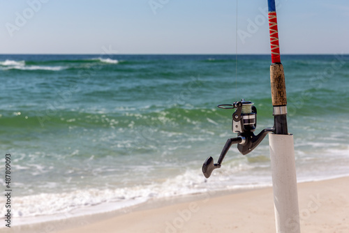 Close Up of a Surf Fishing Pole in a Holder