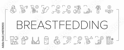 Breastfeeding Baby Collection Icons Set Vector .