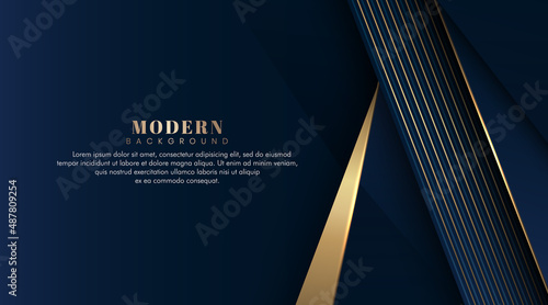Abstract polygonal pattern luxury golden line with dark blue template background. Luxury and elegant design. Modern simple geometric pattern. You can use for ad, poster, banner, cover, presentation.
