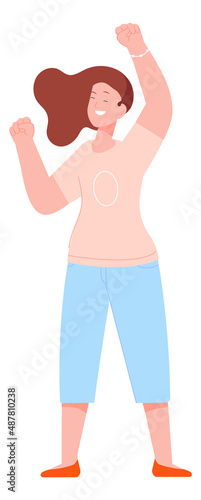 Laughing young woman standing. Happy mood person
