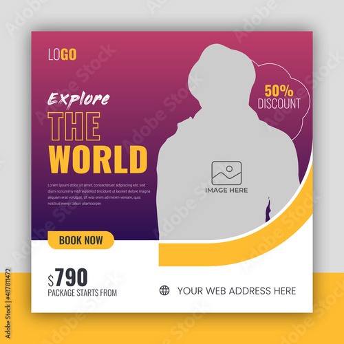 Holiday package social media post template for travel agency