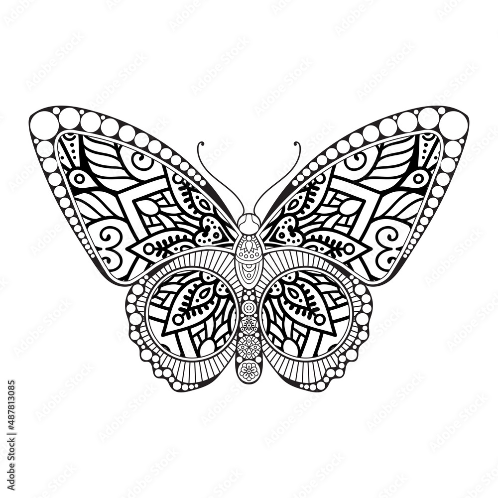 vector butterfly black and white element line art print design