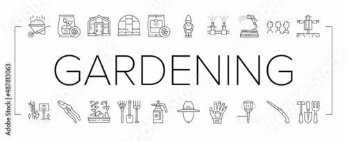 Gardening Equipment Collection Icons Set Vector .