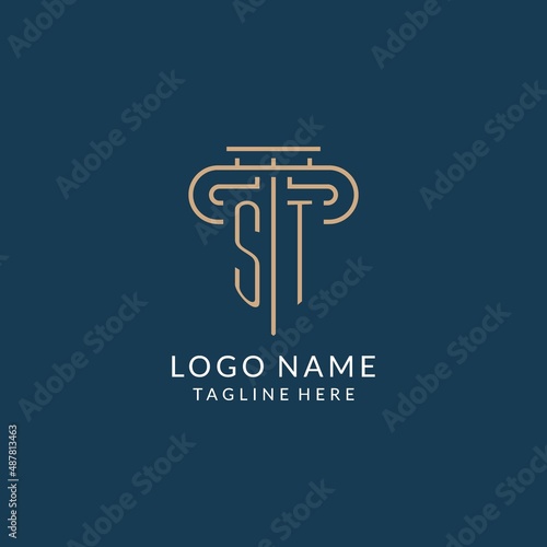 Initial letter ST pillar logo, law firm logo design inspiration