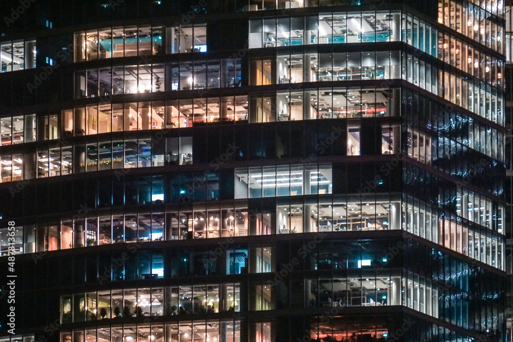Office building with glass facade - night photograph
