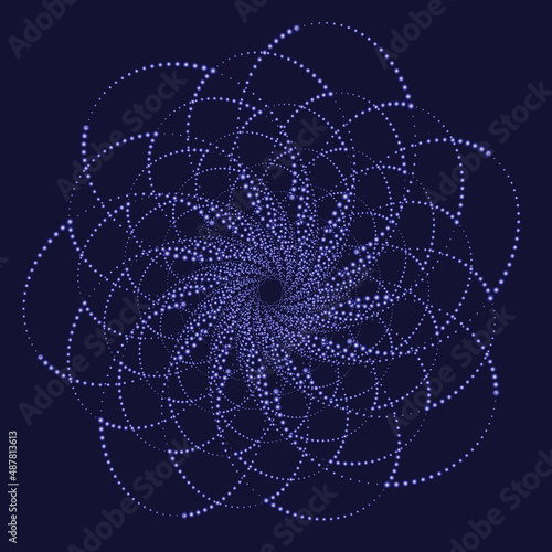 Fractal or symbolic dotted spiral swirl for halftone dot art with background like cosmos