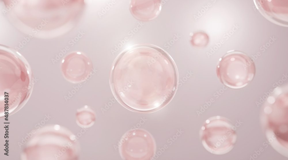 Close up 3D Collagen Skin Serum and Vitamin illustration isolated on pink color background. concept skin care cosmetics solution. 3d rendering. - obrazy, fototapety, plakaty 
