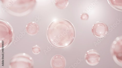Close up 3D Collagen Skin Serum and Vitamin illustration isolated on pink color background. concept skin care cosmetics solution. 3d rendering.