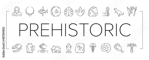 Prehistoric Period Collection Icons Set Vector .