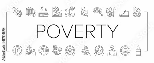 Poverty Destitution Collection Icons Set Vector .