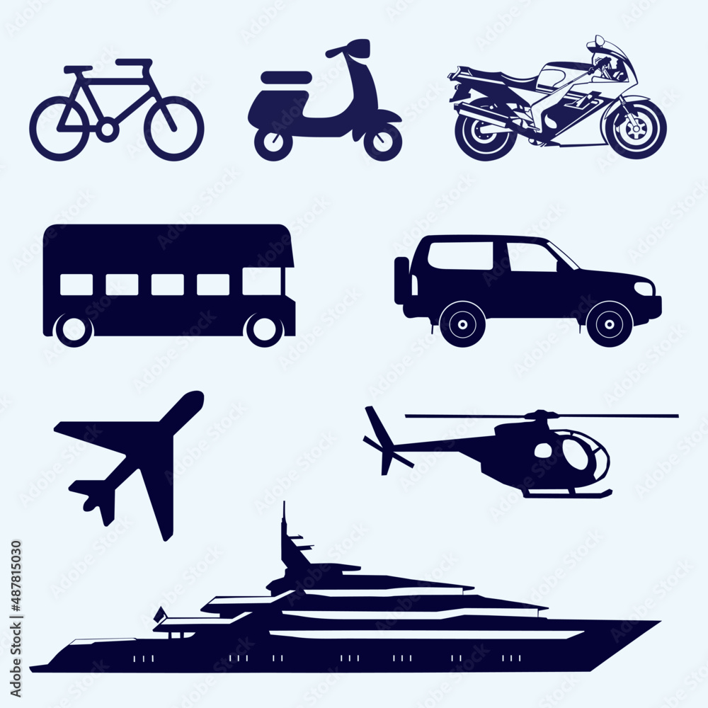 Transport Icon Set In Blue Color