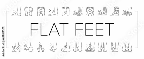 Flat Feet Disease Collection Icons Set Vector .