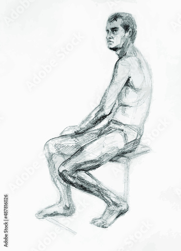 Fototapeta Naklejka Na Ścianę i Meble -  Man's figure sketch. Academic drawing