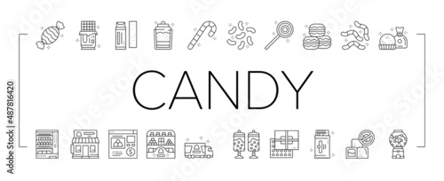 Candy Shop Product Collection Icons Set Vector .