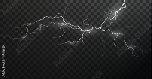 Light white isolated vector lightning png. Magic light abstract lines. Realistic natural lightning effects.