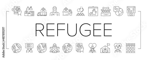 Refugee From Problem Collection Icons Set Vector .
