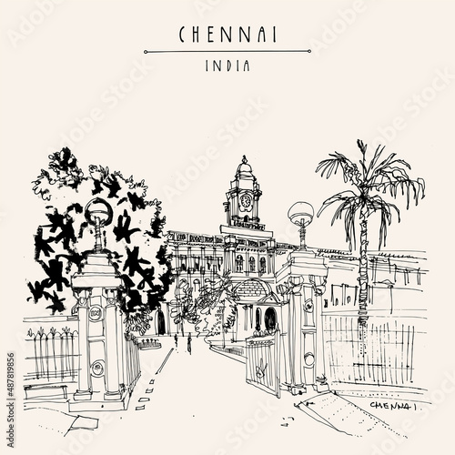Obraz na plátně Vector Chennai (Madras), Tamil Nadu, India postcard