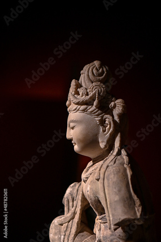 Chinese ancient cultural relics - close-up of stone Bodhisattva statue