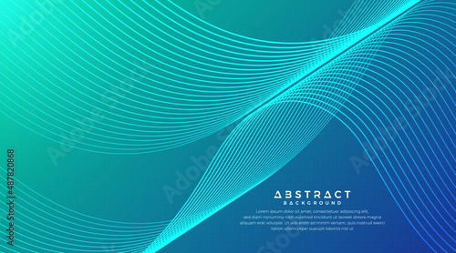 Abstract bright blue and green wave vector background. Minimal style light lines graphic element. Simple wave lines design concept. Modern gradient template with space for your text.