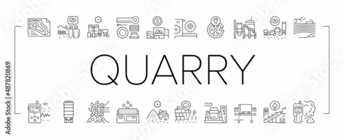 Quarry Mining Industrial Process Icons Set Vector .