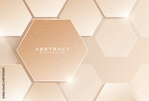 Abstract soft golden hexagon shapes background. Luxury and modern style vector concept. Minimalist geometric design. Elegant pastel light graphic element. Suit for cover, poster, website, flyer.