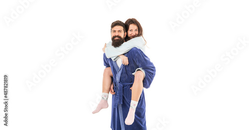 Wallpaper Mural No fun without love. Happy girl ride piggyback on guy. Playful couple in love. Family in morning Torontodigital.ca