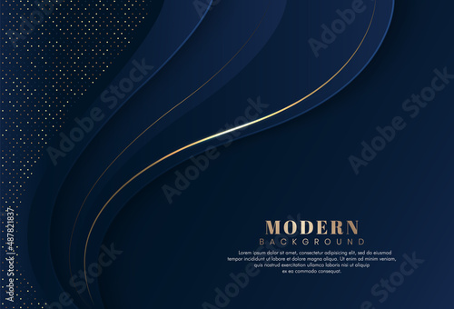Fotografía Modern luxury dark blue abstract wave background with shiny golden lines