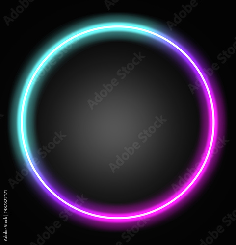 Circle frame neon with copy space, light signboard, advertising.