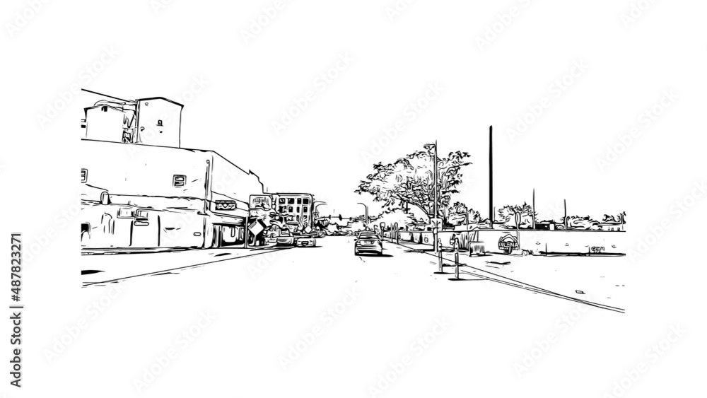 Building view with landmark of Meridian is the 
city in Mississippi. Hand drawn sketch illustration in vector.
