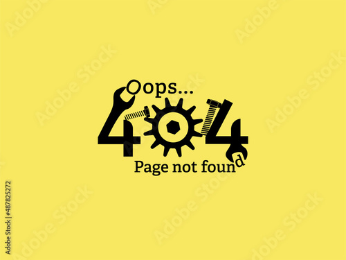 Error 404 concept design with gear, screw vector design. Webpage internet security warning to use in programming, web development, webpage error, mobile app design projects.