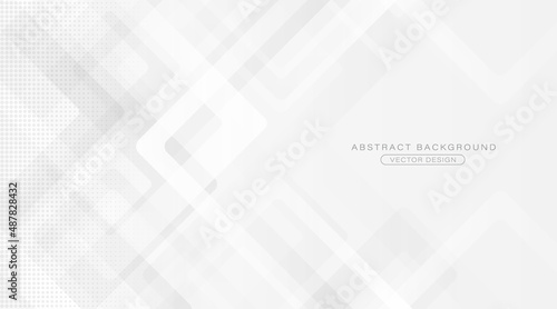 Abstract white and gray geometric background creative design. Modern simple gradient square geometry texture graphic element with halftone decoration. Vector illustration