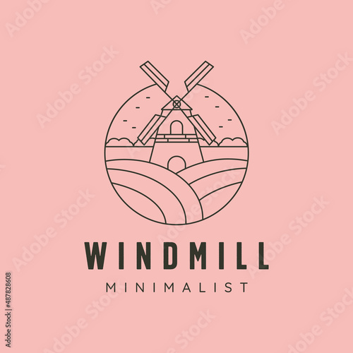 windmill minimalist line art logo vector symbol illustration design, line art style